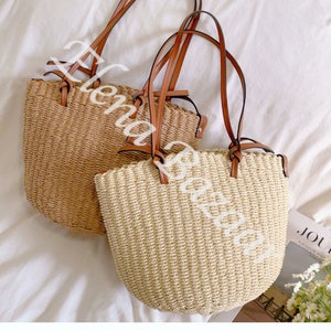 Women's Straw Weave Tote Bag, Hand Woven Basket Bag, Fashion Casual Basket Bag, Gift for Her, Women's Woven Basket Bag, Straw Basket Bag