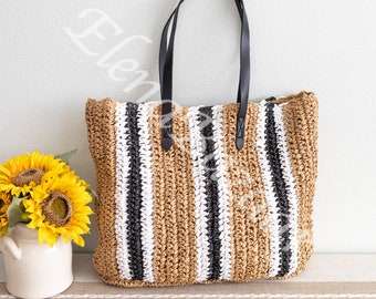 Women's Straw Large Striped Tote Bag, Straw Striped Bag, Large Straw Casual Bag, Gift for Her, Women's Woven Striped Bag, Straw Bag