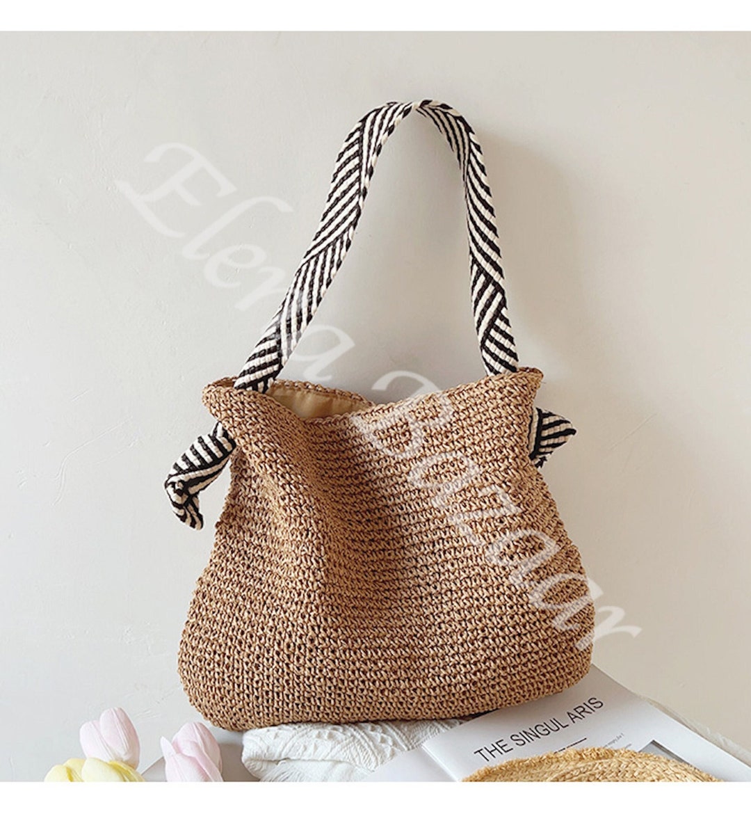 Women's Straw Weave Tote Bag Hand Woven Beach Bag Etsy UK