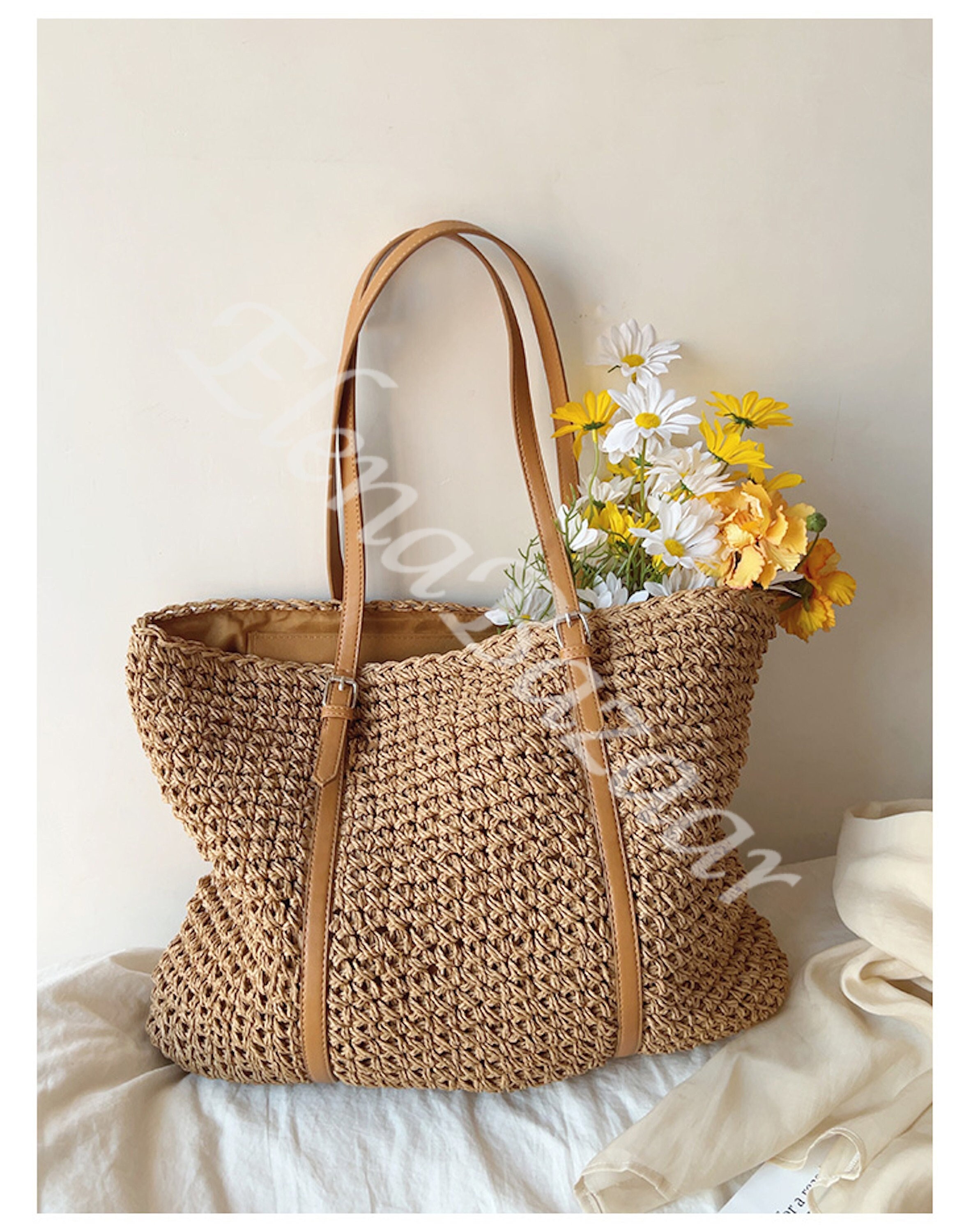 Elena Handbags Straw Woven Bucket Bag