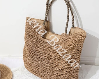 Women's Straw Weave Tote Bag, Hand Woven Beach Bag, Fashion Casual Bag, Gift for Her, Women's Woven Bag, Straw Bag