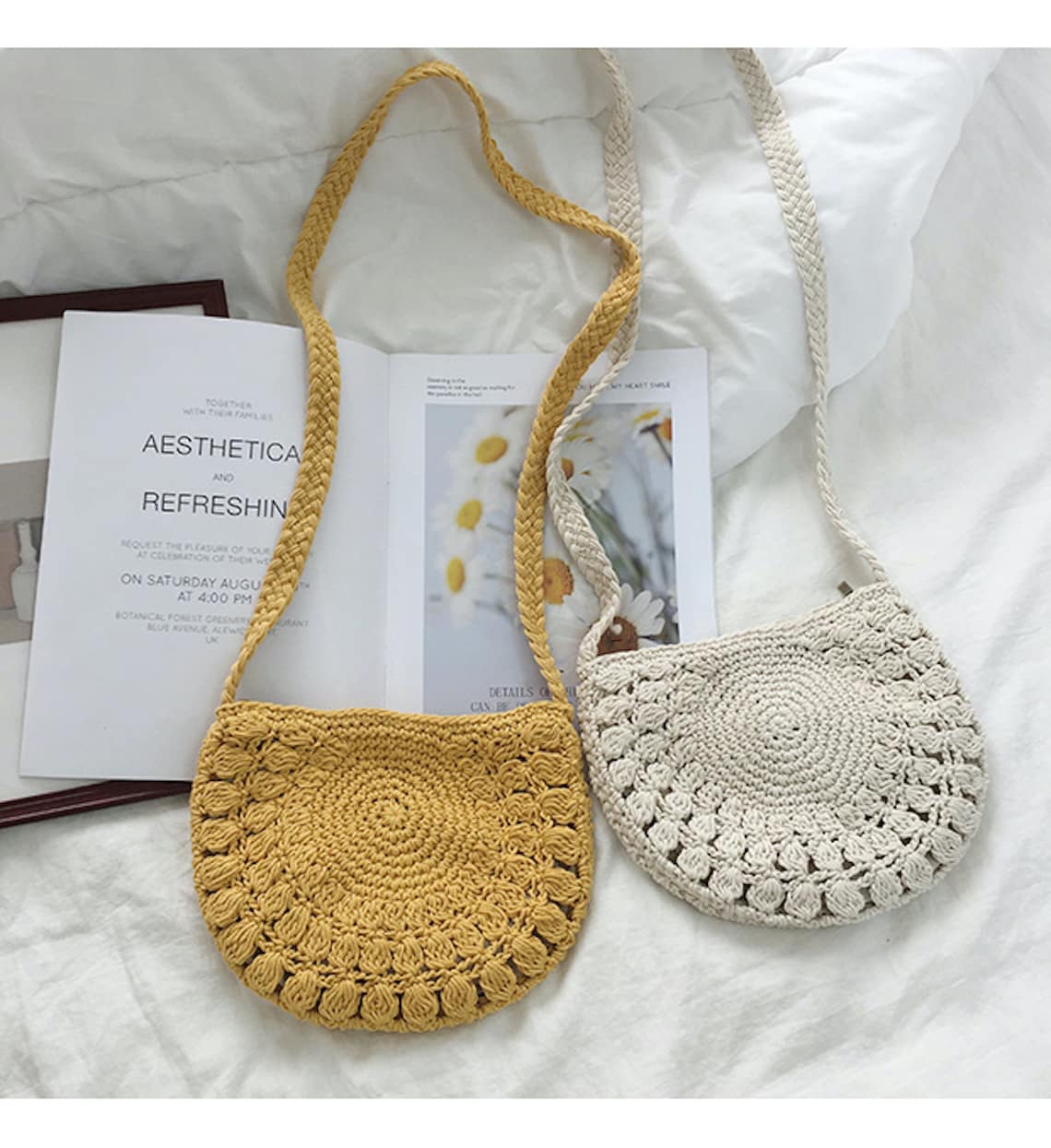 Small Boho Cotton Knitted Shoulder Bag Handmade Crochet Bag - Etsy