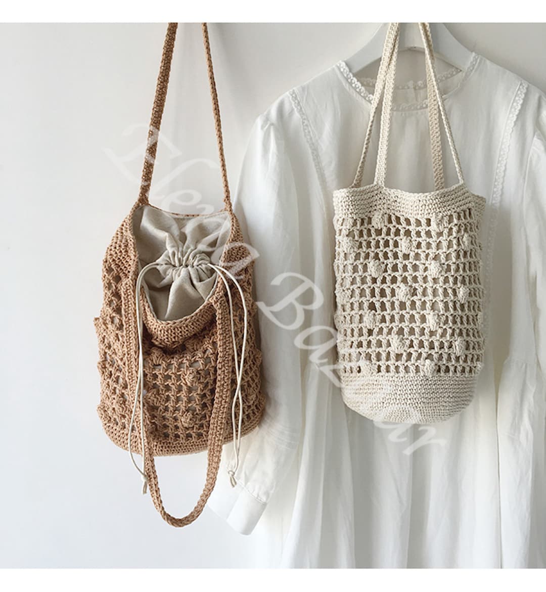 Crochet Cotton Bucket Shoulder Bag Minimalistic Basket - Etsy