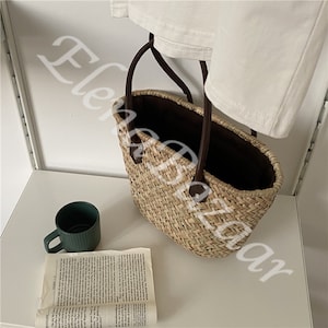 Women's Straw Weave Tote Bag, Hand Woven Basket Bag, Fashion Casual Basket Bag, Gift for Her, Women's Woven Basket Bag, Straw Basket Bag image 3