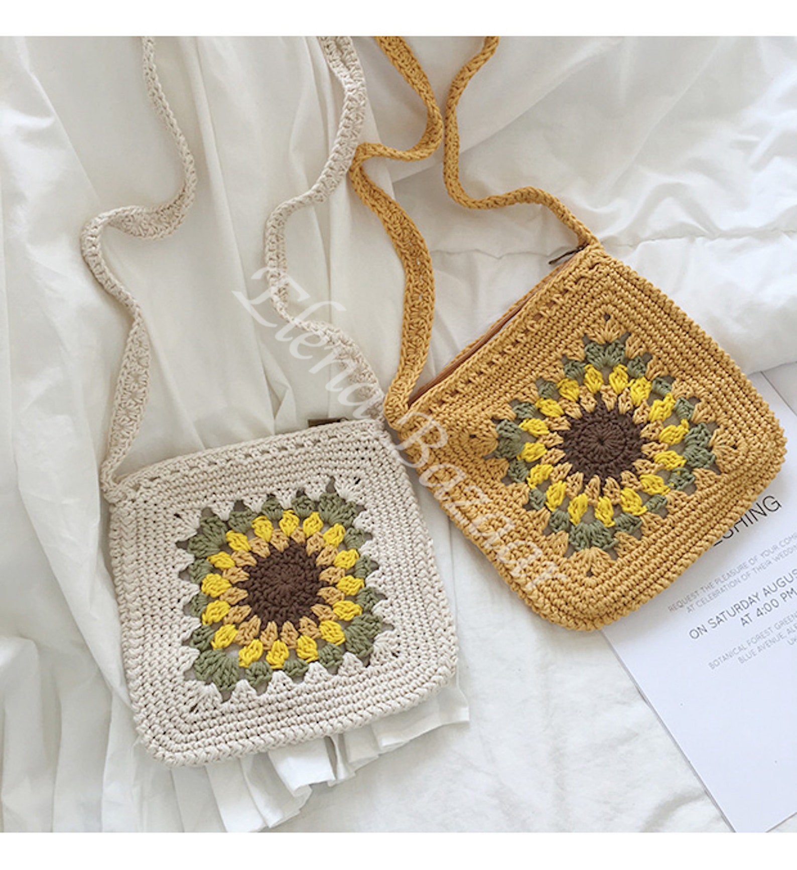 Handmade Crochet Sunflower Purse Hand Woven Crossbody Bag | Etsy
