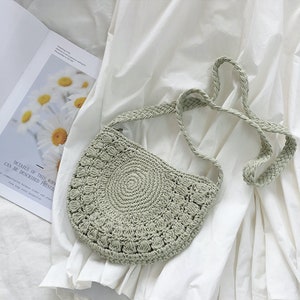 Small Boho Cotton Knitted Shoulder Bag, Handmade Crochet Bag, Fashion ...