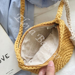 Small Cotton Knitted Shoulder Bag, Handmade Crochet Bag, Fashion Casual ...