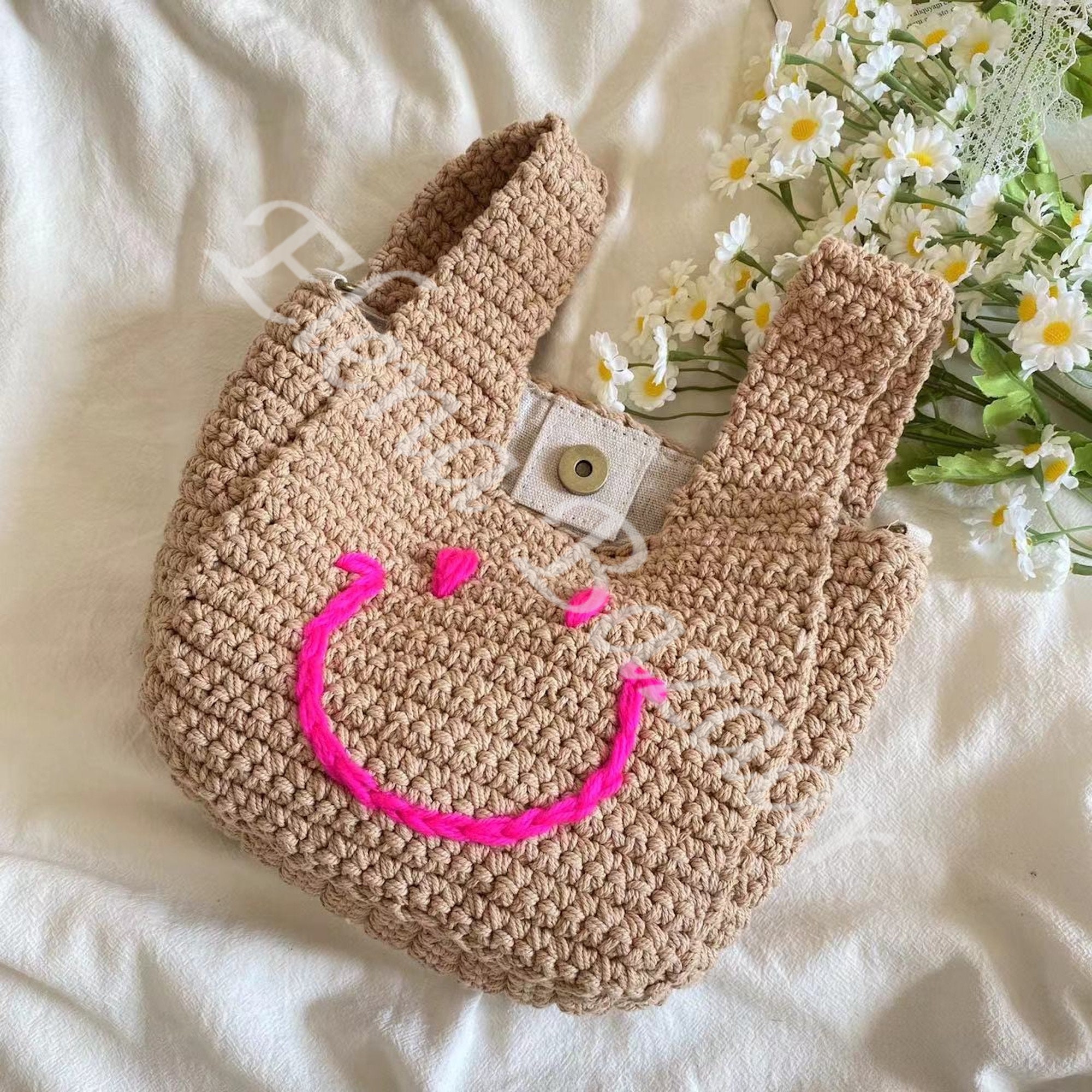 Elena Handbags Crochet Smiley Face Bag