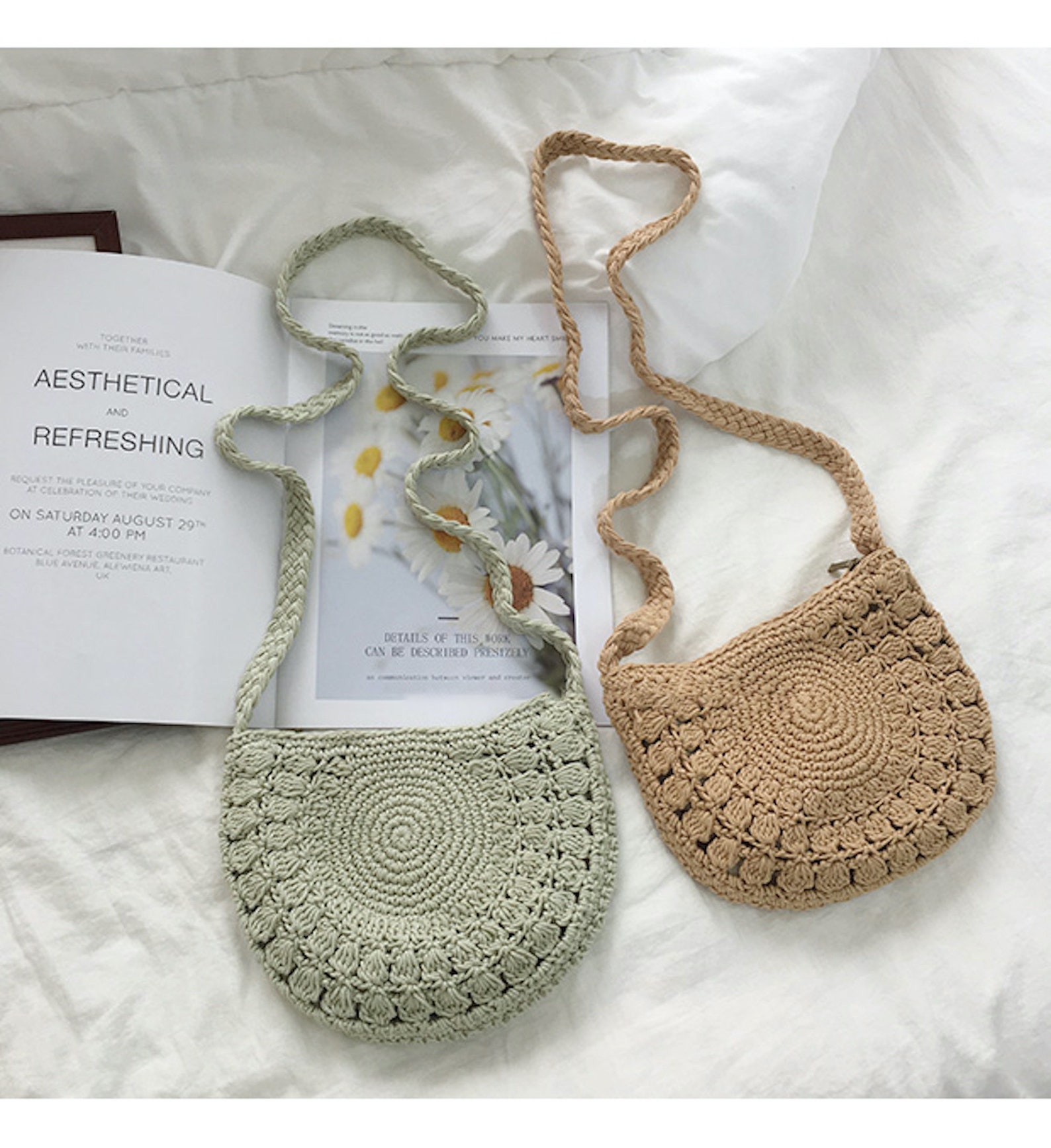 Small Boho Cotton Knitted Shoulder Bag Handmade Crochet Bag - Etsy