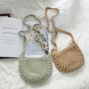 Small Boho Cotton Knitted Shoulder Bag, Handmade Crochet Bag, Fashion ...
