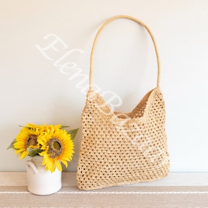 Women's Raffia Straw Weave Shoulder Bag, Woven Raffia Beach Bag, Raffia Casual Bag, Gift for Her, Women's Woven Bag, Straw Raffia Bag zdjęcie 3