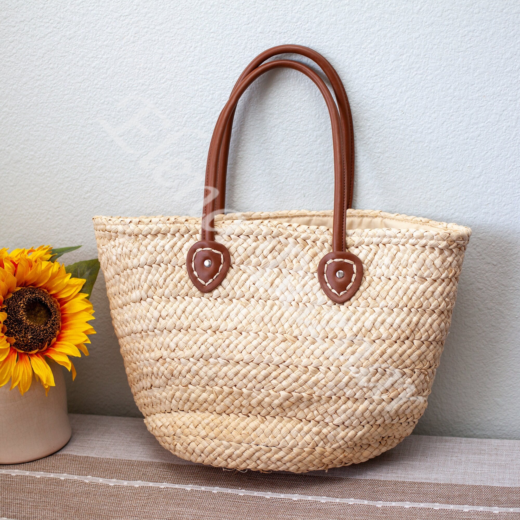 Women's Straw Weave Tote Bag Hand Woven Basket Bag 