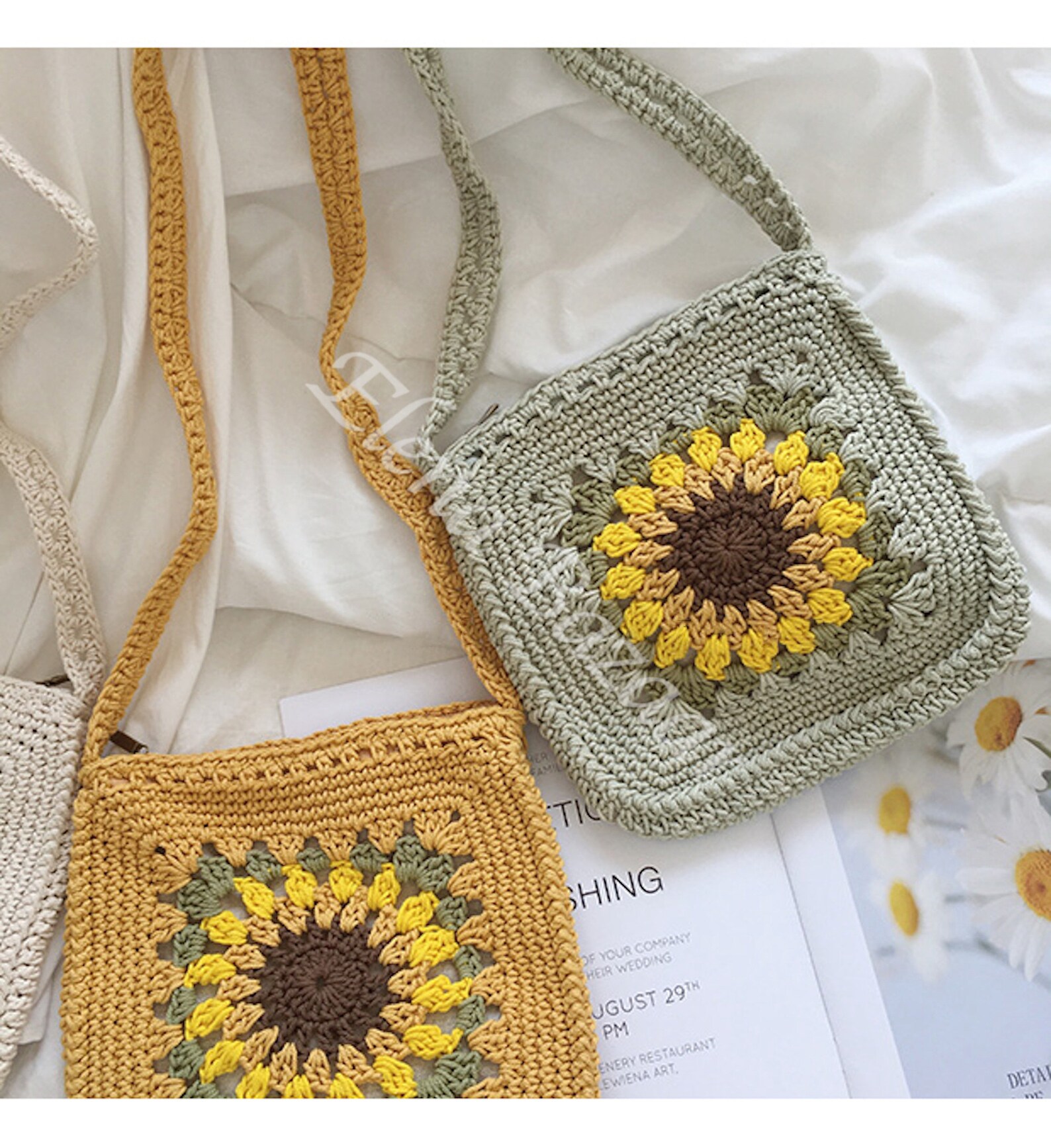 Handmade Crochet Sunflower Purse Hand Woven Crossbody Bag - Etsy