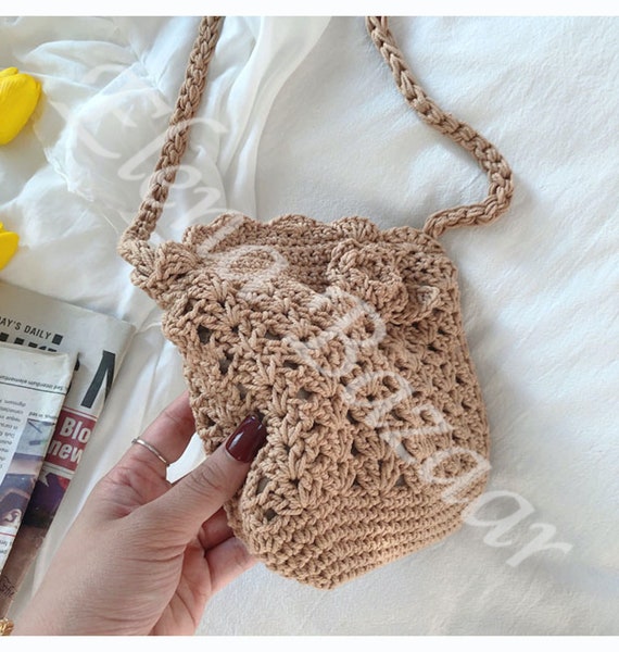 Elena Handbags Retro Cotton Crochet Shoulder Bag with Tassels Brown