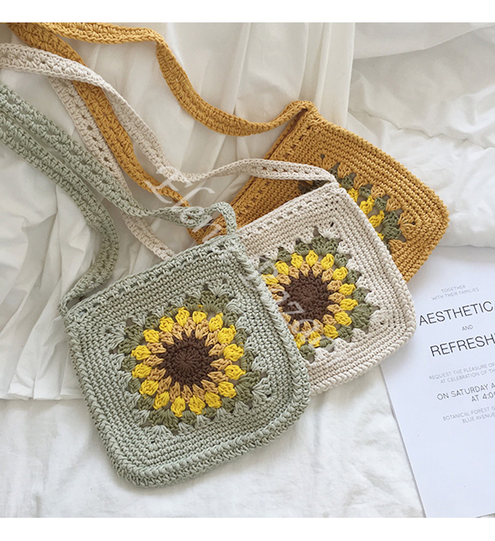 Granny Square Bag, Sunflower Bag, Crochet Bag, Market Bag for Woman - Etsy  Israel