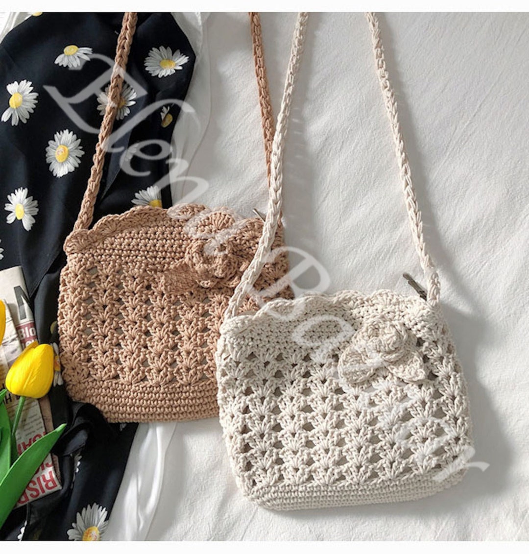 Retro Cotton Knitted Shoulder Bucket Bag With Tassel Hand - Etsy