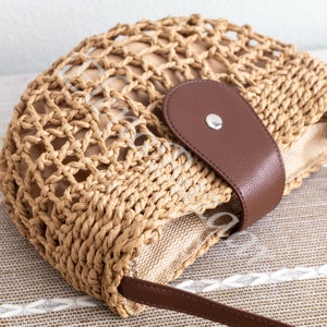 Women's Straw Crossbody Bag With Leather Accent, Fashion Casual Crossbody Bag, Gift for Her, Women's Woven Crossbody Bag,Straw Crossbody Bag Brown