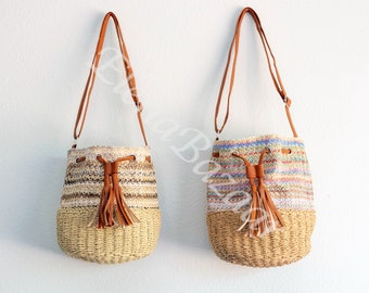 Sac seau en paille pour femmes, sac seau tissé à la main, sac seau décontracté mode, cadeau pour elle, sac tissé pour femme, sac seau en paille