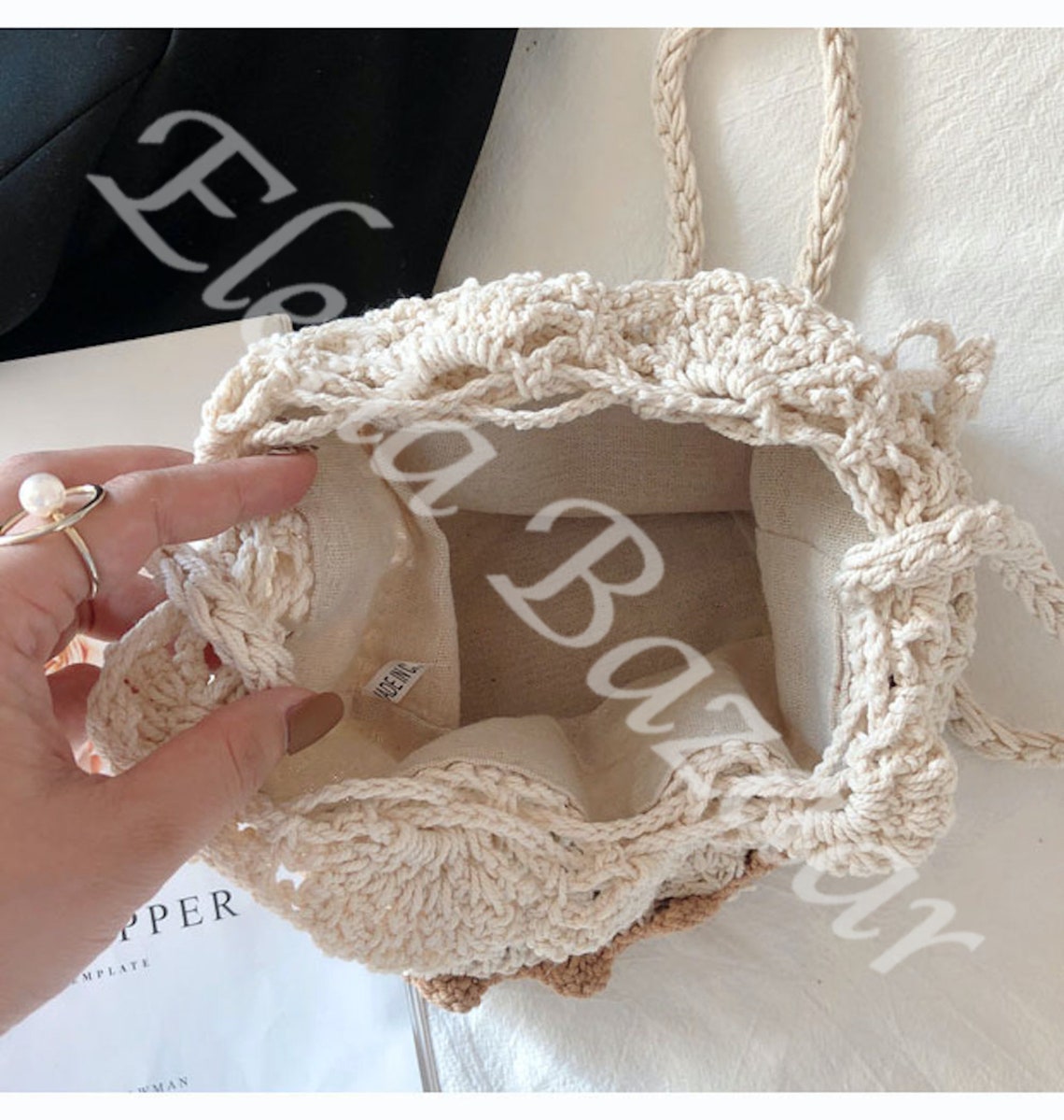 Retro Cotton Drawstring Shoulder Bag Hand Crochet Woven | Etsy