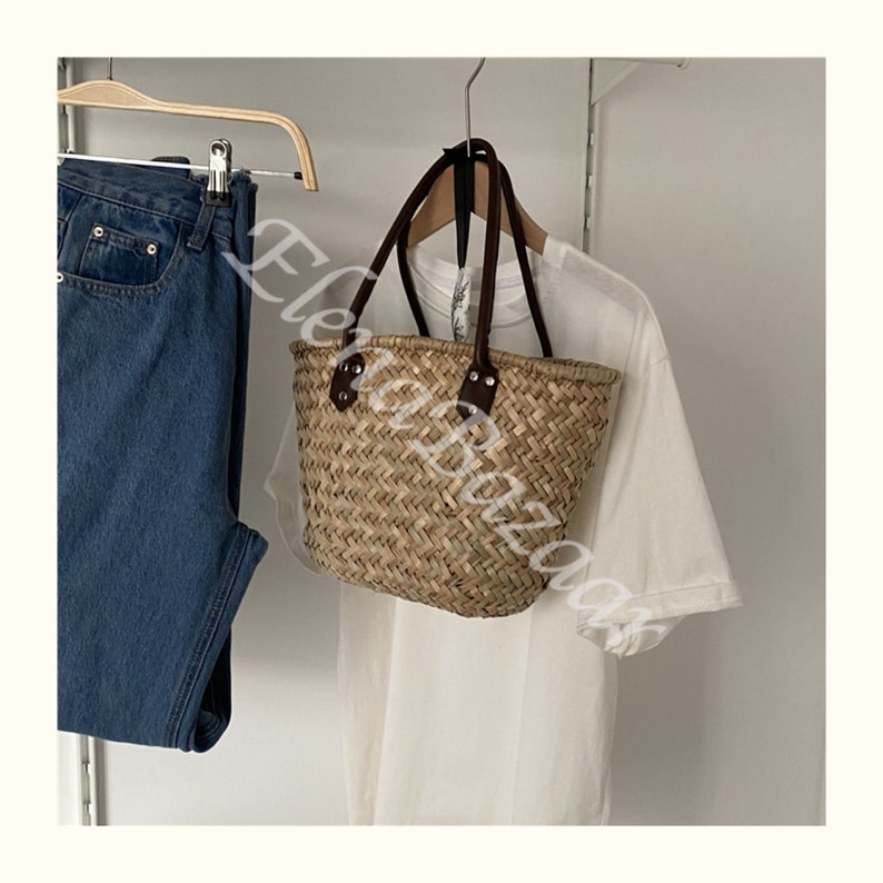 Women's Straw Weave Tote Bag, Hand Woven Basket Bag, Fashion Casual Basket Bag, Gift for Her, Women's Woven Basket Bag, Straw Basket Bag image 6