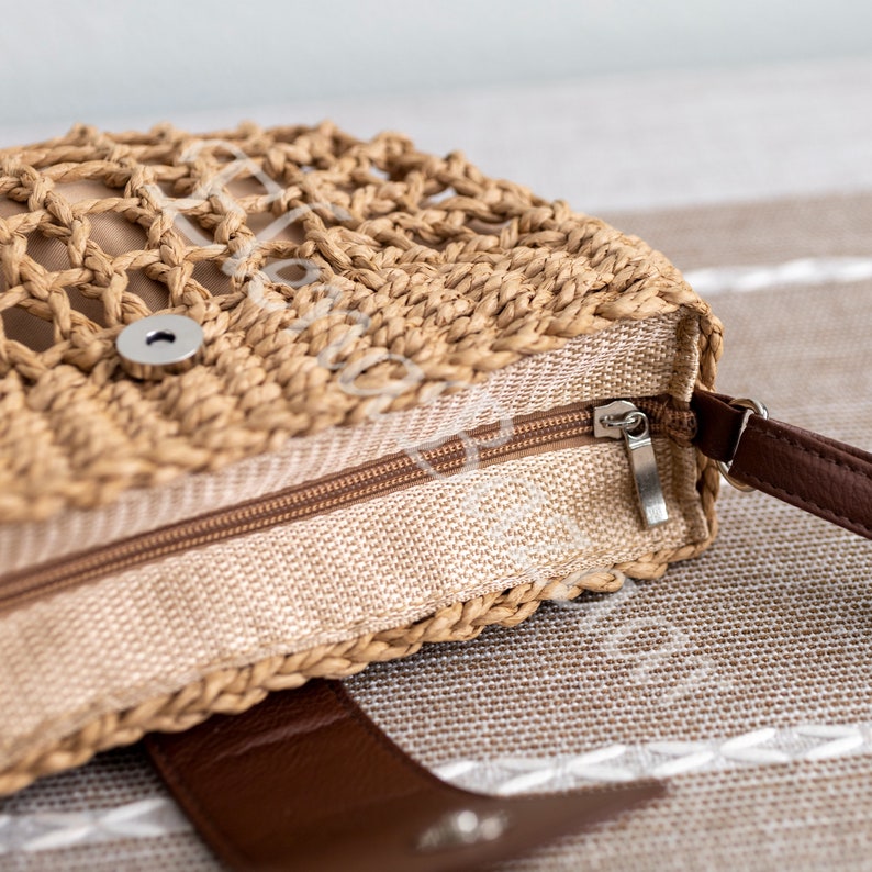 Women's Straw Crossbody Bag With Leather Accent, Fashion Casual Crossbody Bag, Gift for Her, Women's Woven Crossbody Bag,Straw Crossbody Bag image 8