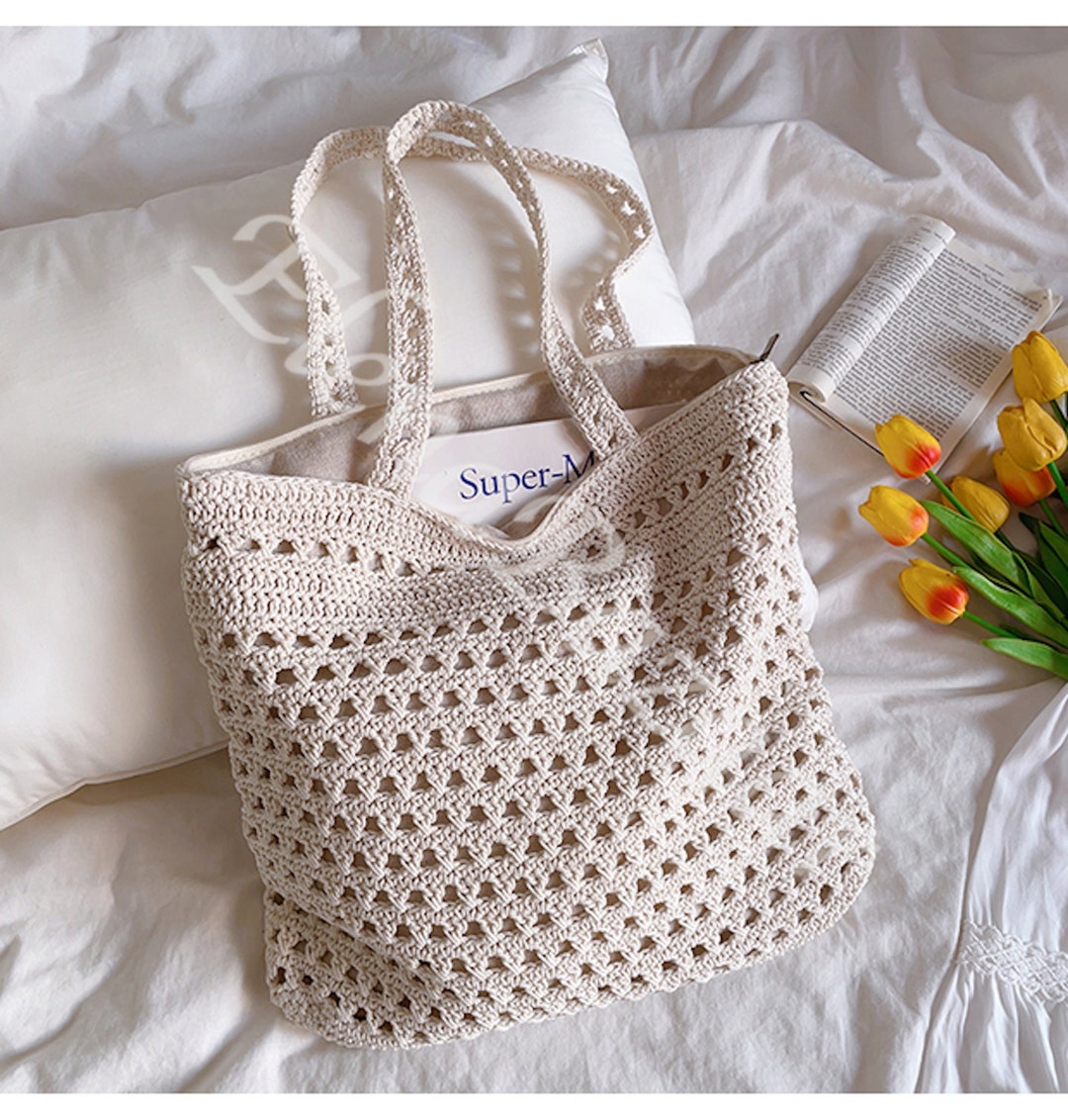 Cotton Knitted Shoulder Bag, Hand Woven Crochet Bag, Crochet Purse