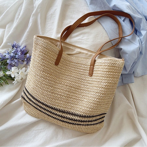 Women's Straw Weave Tote Bag Woven Beach Bag Fashion - Etsy