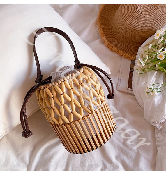 Women s Bamboo Bucket Bag Hand Woven Bucket Bag Fashion Casual