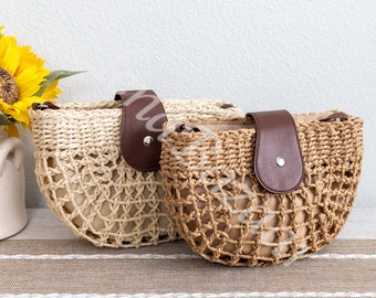 Women's Straw Crossbody Bag With Leather Accent, Fashion Casual Crossbody Bag, Gift for Her, Women's Woven Crossbody Bag,Straw Crossbody Bag