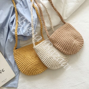 Small Cotton Knitted Shoulder Bag, Handmade Crochet Bag, Fashion Casual Bag, Gift for Her, Women's Woven Bag, Crochet Crossbody Bags