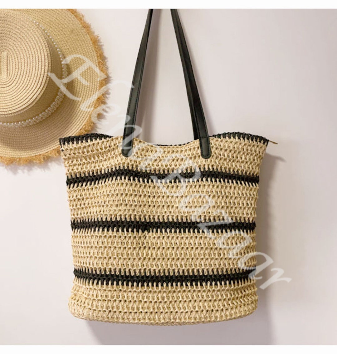 Women's Straw Weave Tote Bag Hand Woven Beach Bag Etsy