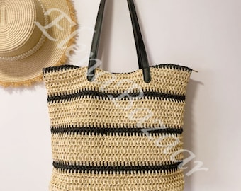 Women's Straw Weave Tote Bag, Hand Woven Beach Bag, Fashion Casual Bag, Gift for Her, Women's Woven Bag, Straw Bag