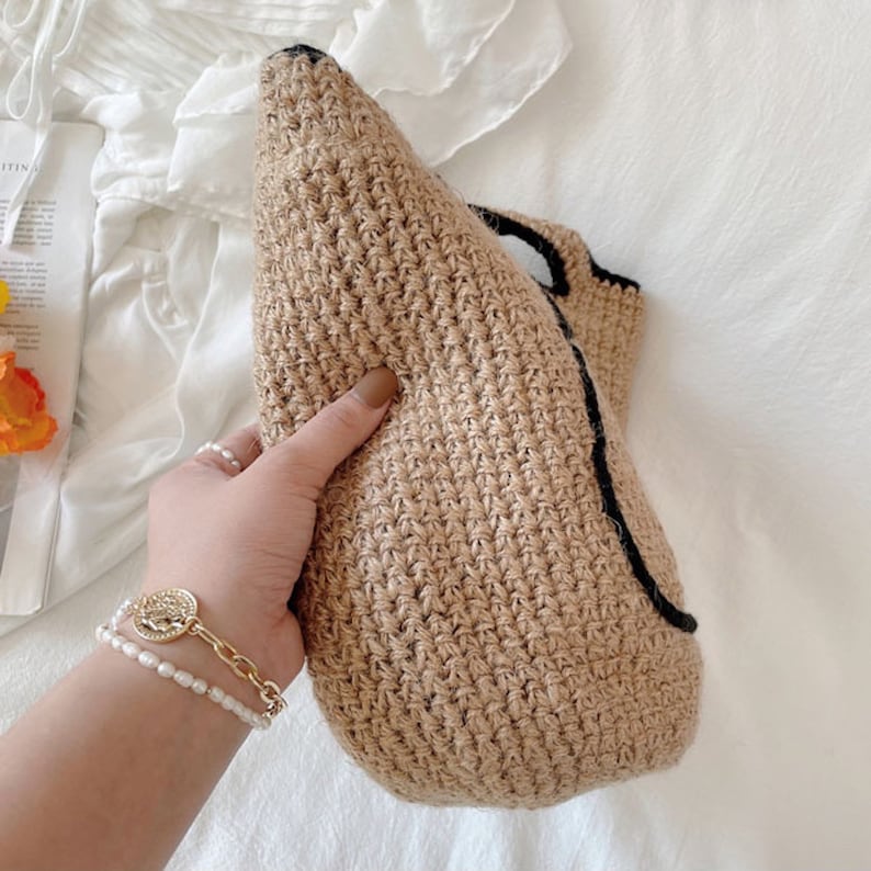 Cotton Knitted Smiley Face Bag, Handmade Crochet Purse, Fashion Bag, Crochet Shoulder Bags, Handmade Shoulder Bags, Crochet Bag image 5