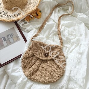 Retro Cotton Knitted Shoulder Bucket Bag With Tassel, Hand Crochet ...