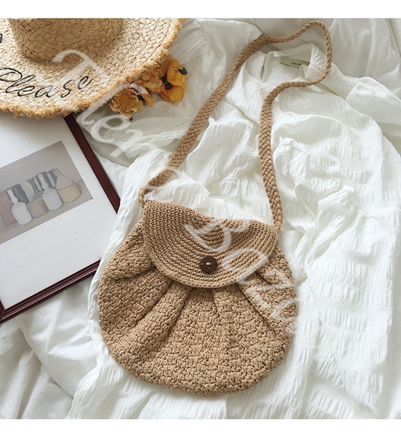 Retro Cotton Knitted Shoulder Bucket Bag With Tassel Hand - Etsy
