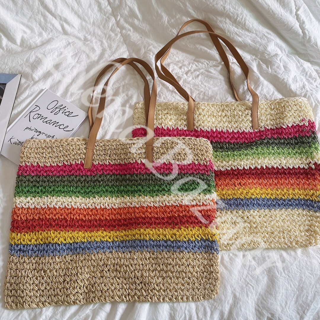 Women's Straw Weave Tote Bag Hand Woven Beach Bag Etsy