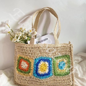 Women's Straw Weave Tote Bohemian Bag, Woven Bohemian Beach Bag ...