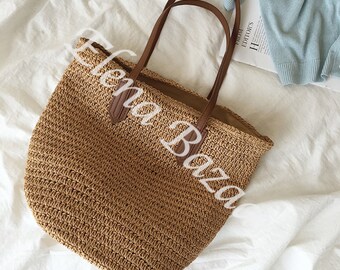 Women's Straw Weave Tote Bag, Hand Woven, Fashion Casual Bag, Gift for Her, Women's Woven Bag, Straw Bag