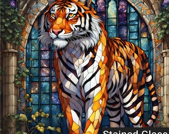 カラフルな虎のステンドグラス昇華、フェイクステンドグラスPNG