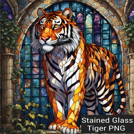 カラフルな虎のステンドグラス昇華、フェイクステンドグラスPNG、DIY