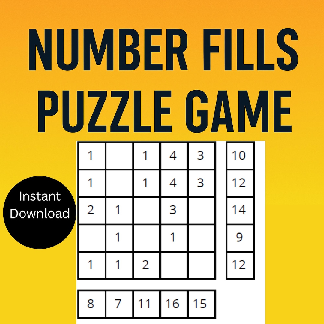 Number Fills Puzzle Game | Printable Logic Puzzle Pack | Easy to Hard