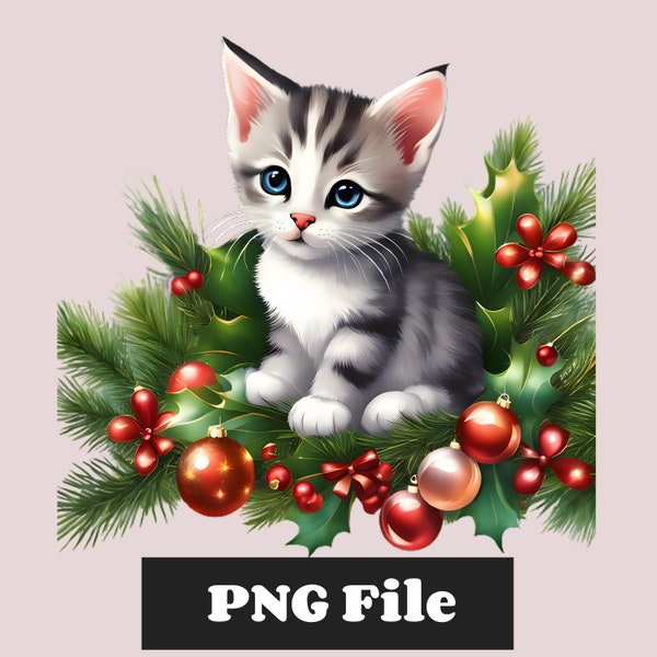 Christmas Kitten Clipart, Cat Clipart, Christmas Clipart, Cat PNG, Kitten PNG, Christmas PNG, Holiday Clipart, Christmas Sublimation