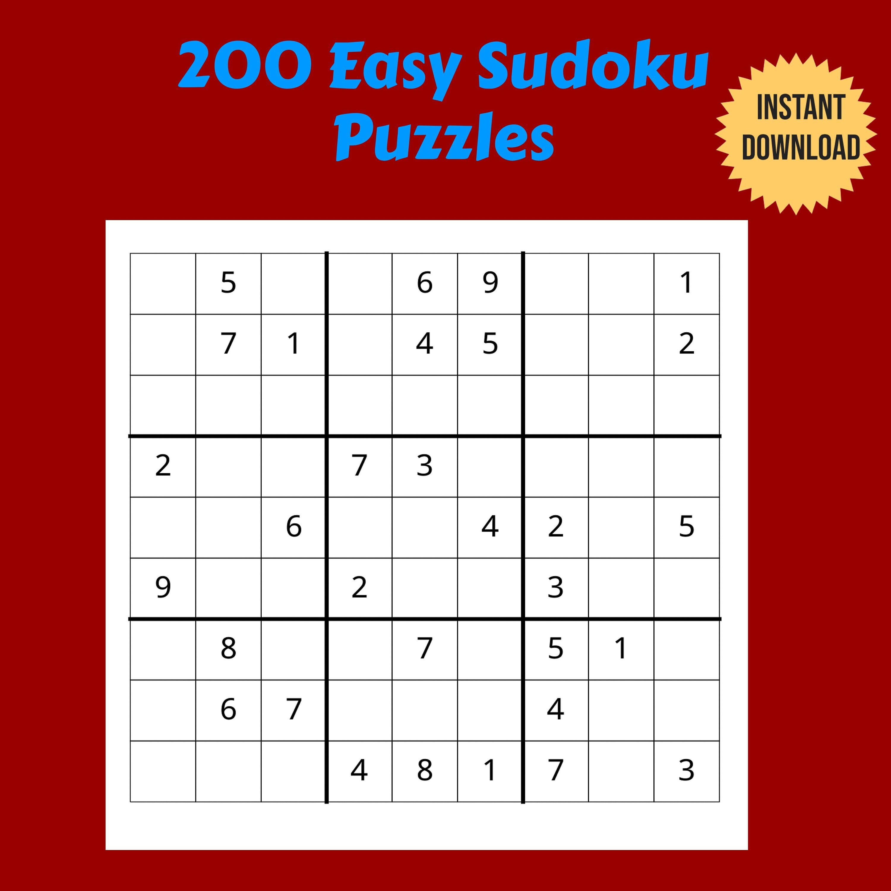 200 easy printable sudoku puzzles etsy