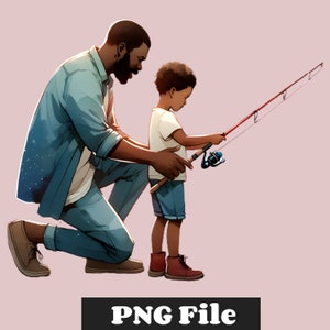 Clipart de pesca de pai e filho, clipart de pai e filho negro, PNG de pai e filho negro, clipart de pesca de pai e filho afro-americano,