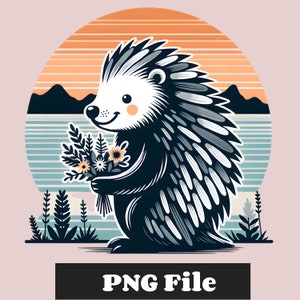 Porcupine on a Retro Background, Porcupine Clipart, Porcupine PNG, Porcupine Sublimination, Printable Animal Art