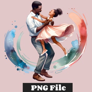 PNG de pai e filha negra, clipart de pai e filha negra, clipart de pai e filho afro-americano, dança de pai e filha,