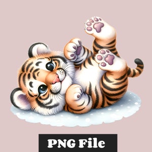 Cute Tiger Cub Clipart, Tiger Cub PNG, Baby Tiger Clipart, Baby Tiger PNG, Printable Animal Art, Tiger Sublimation