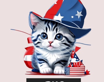 Fourth of July Kitten Clipart: Patriotic Cat PNG (Digital Download)