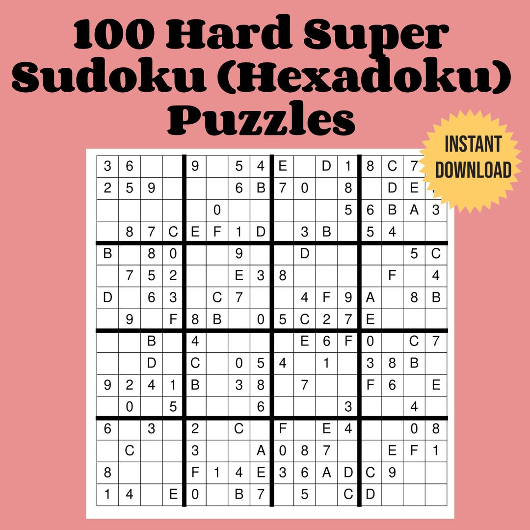 Large Print Super Sudoku Puzzles: 100 Hard Hexadoku (PDF Download) - Etsy