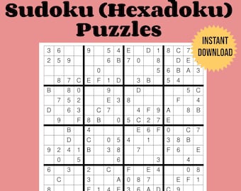 Large Print Super Sudoku Puzzles: 100 Hard Hexadoku (PDF Download)
